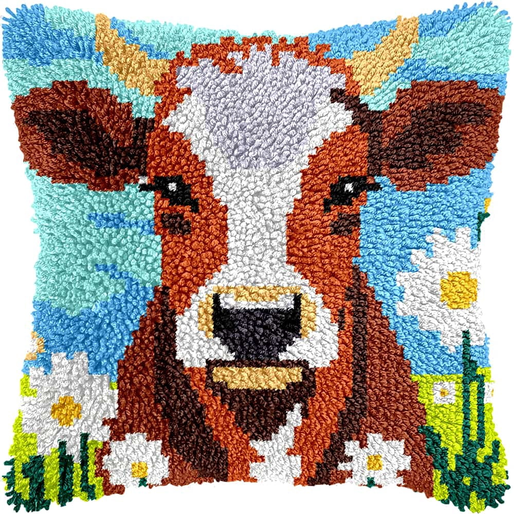 Latch Hook Pillow Kits For Adults Beginners Ox Diy Pillow Materials Package 43X43Cm Hooks Knitted Embroidered Carpet Latch Hook Carpet Kit