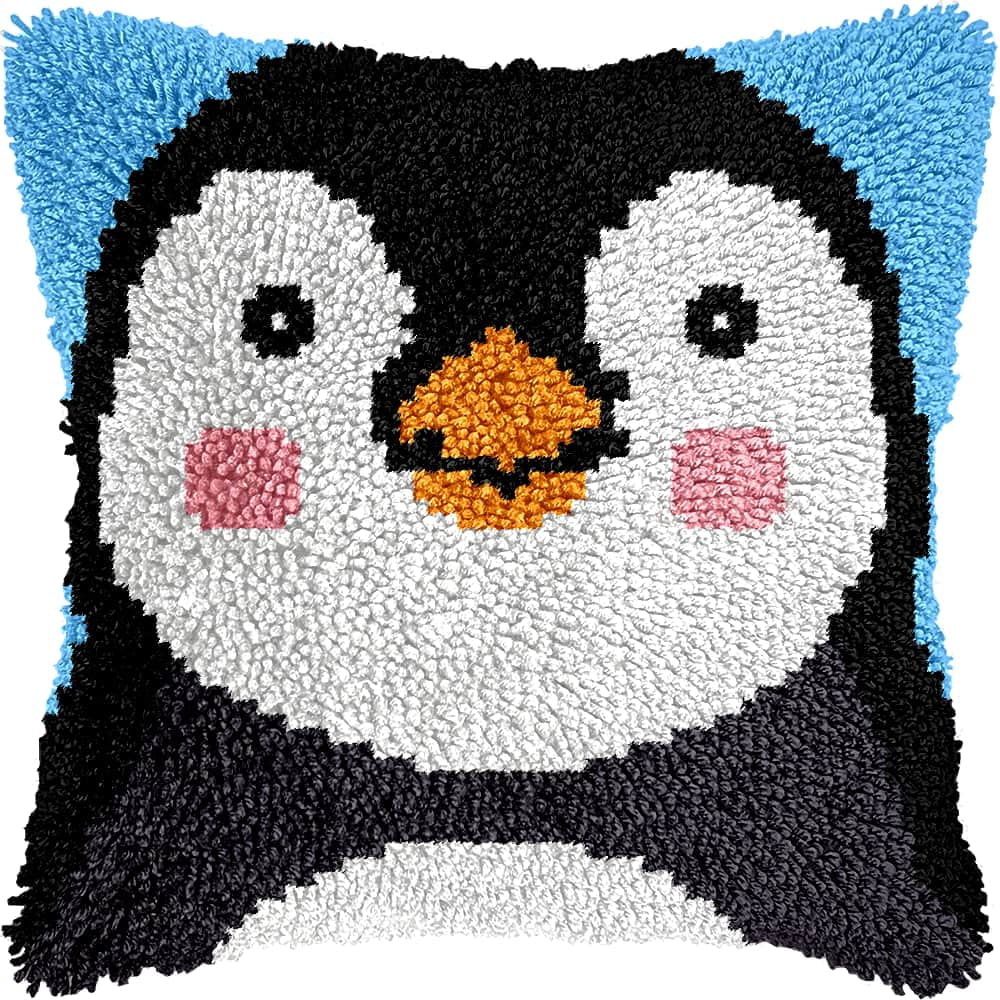 Latch Hook Pillow Kits For Adults Beginners Penguin Diy Pillow Materials Package 43X43Cm Hooks Knitted Embroidered Carpet Latch Hook Carpet Kit