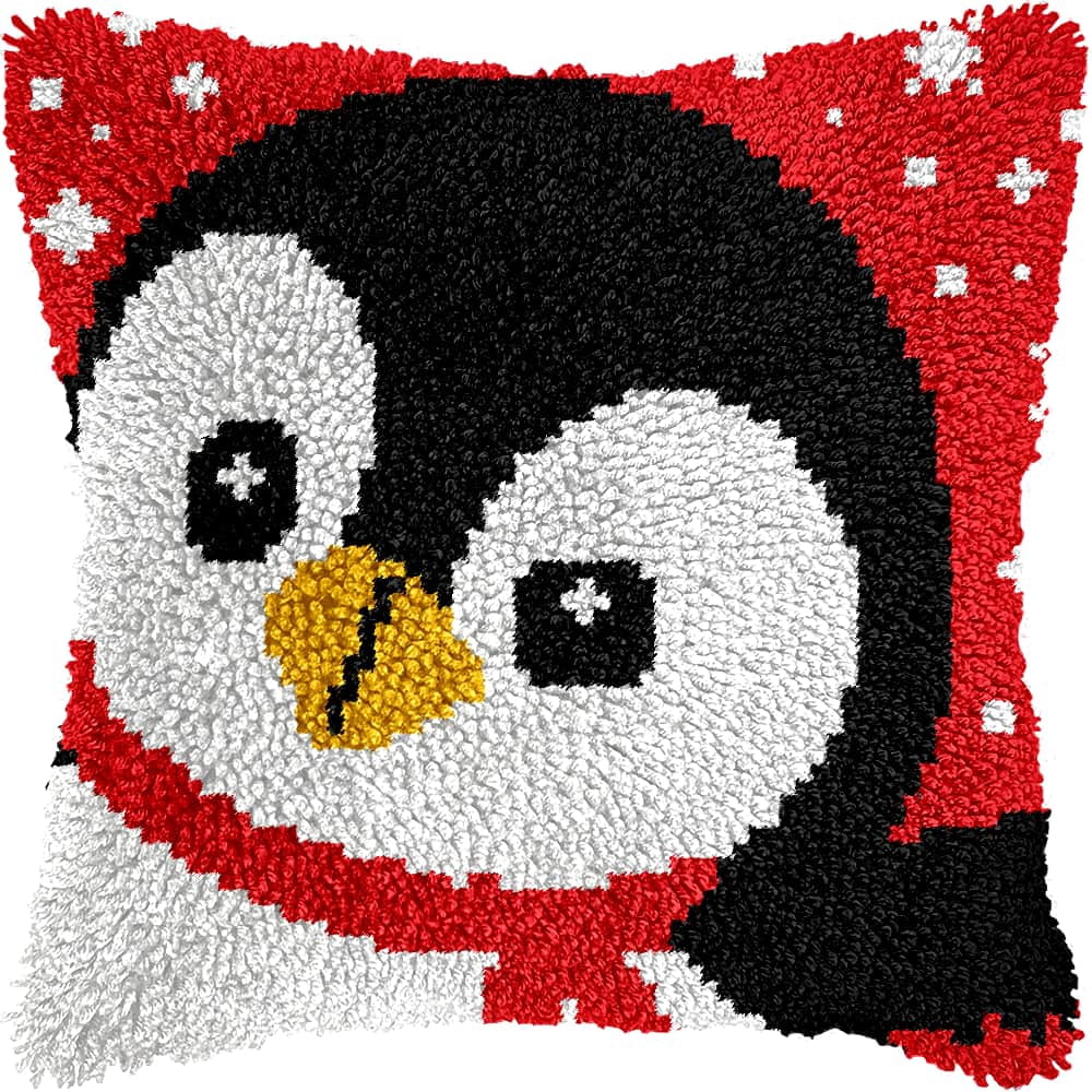 Latch Hook Pillow Kits For Adults Beginners Penguin Diy Pillow Materials Package 43X43Cm Hooks Knitted Embroidered Carpet Latch Hook Carpet Kit