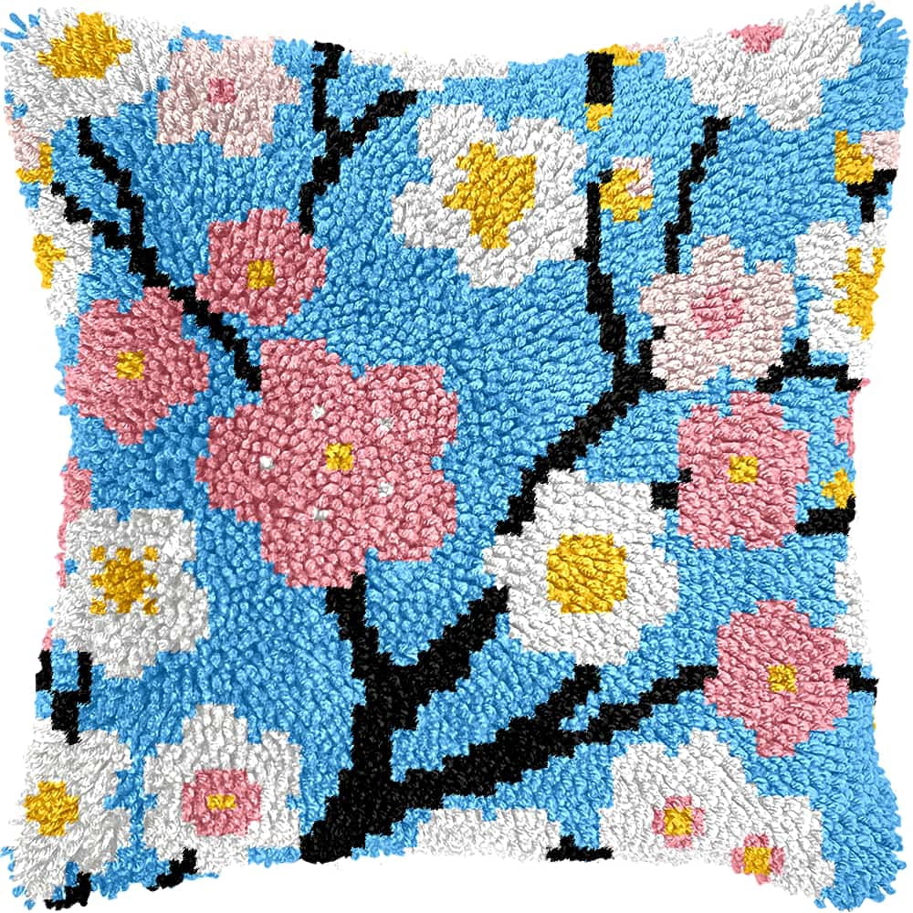 Latch Hook Pillow Kits For Adults Beginners Plum Bossom Diy Pillow Materials Package 43X43Cm Hooks Knitted Embroidered Carpet Latch Hook Carpet Kit