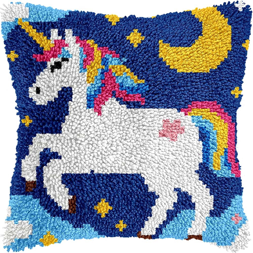 Latch Hook Pillow Kits For Adults Beginners Rainbow Horse Diy Pillow Materials Package 43X43Cm Hooks Knitted Embroidered Carpet Latch Hook Carpet Kit