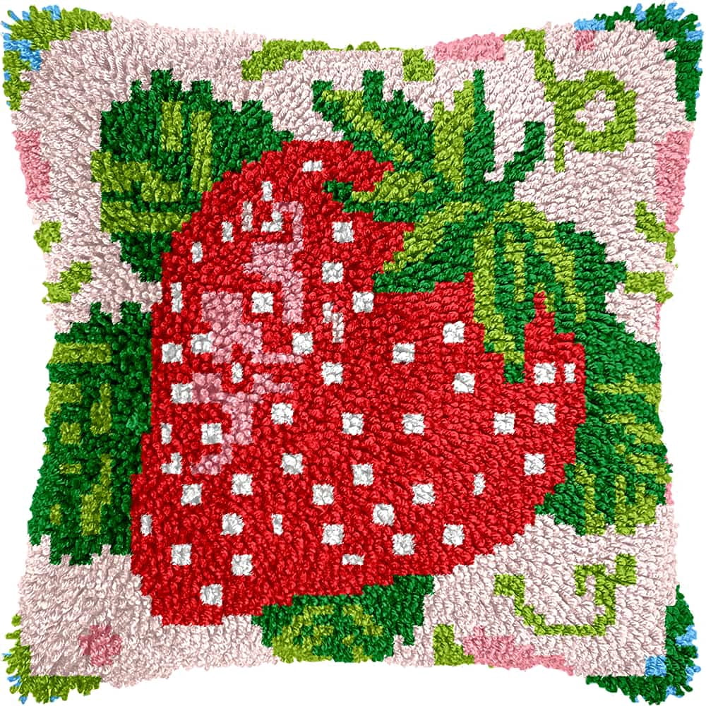 Latch Hook Pillow Kits For Adults Beginners Strawberry Diy Pillow Materials Package 43X43Cm Hooks Knitted Embroidered Carpet Latch Hook Carpet Kit