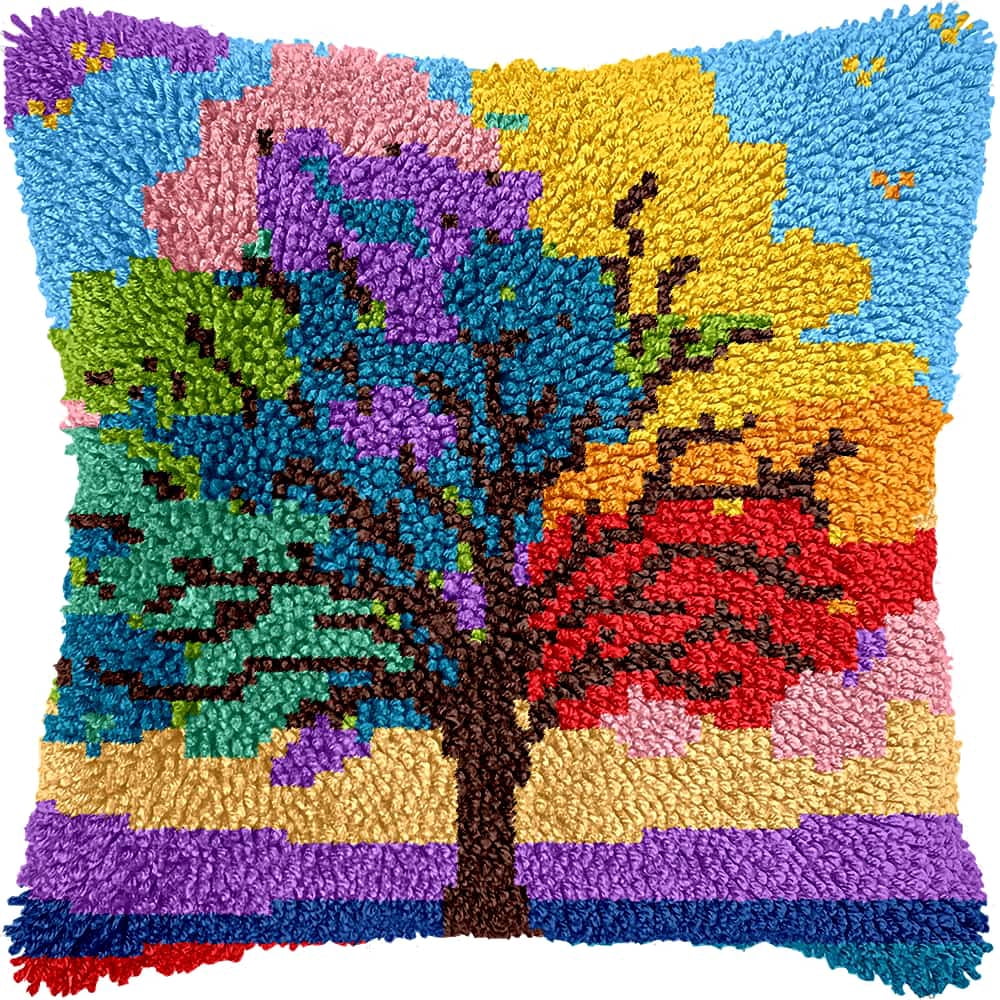 Latch Hook Pillow Kits For Adults Beginners Tree Diy Pillow Materials Package 43X43Cm Hooks Knitted Embroidered Carpet Latch Hook Carpet Kit