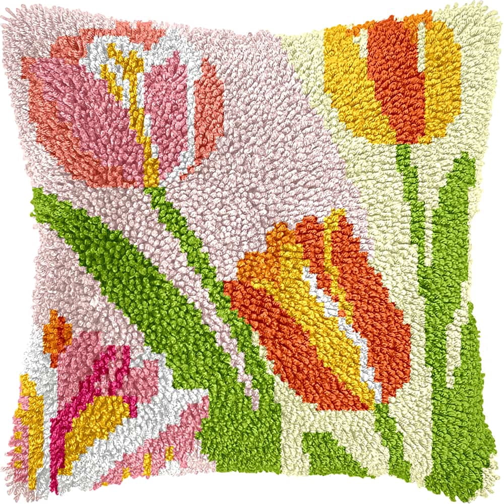 Latch Hook Pillow Kits For Adults Beginners Tulip Diy Pillow Materials Package 43X43Cm Hooks Knitted Embroidered Carpet Latch Hook Carpet Kit