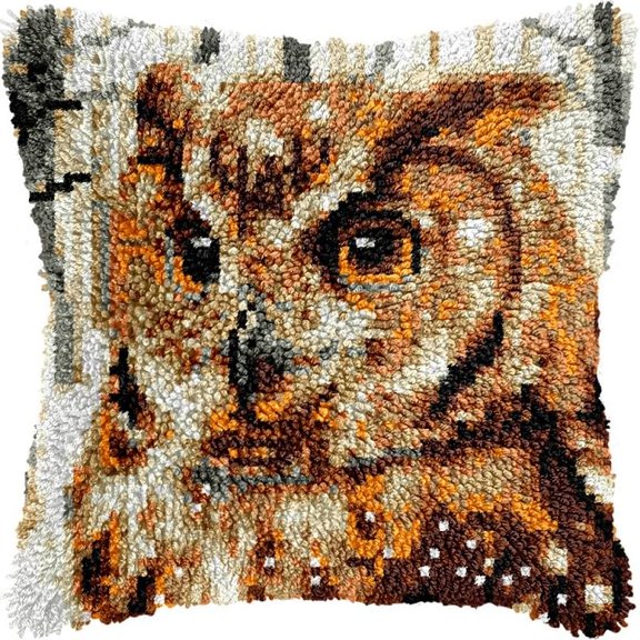 Latch Hook Pillow Kits Owl Bird DIY Pillowcase Crochet Hook Cushion Making Kits with Preprinted Pattern Canvas Instruction Yarns Pillow Cover Easy Starter Kits 43x43cmJ268)