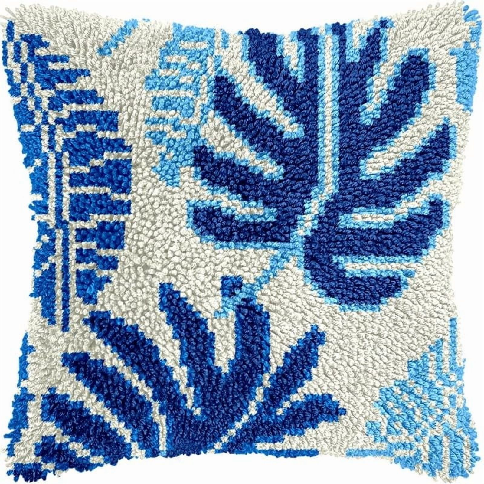 Latch Hook Pillow Kits Palm Leaves DIY Pillowcase Crochet Hook Cushion Making Kits with Preprinted Pattern Canvas Instruction Yarns Pillow Cover Easy Starter Kits 43x43cm（J87)