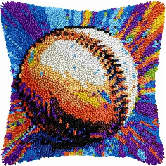 Latch Hook Pillow Kits Pillow Cover Baseball Pattern Printed Canvas Crochet Cross Stich Hooking Pillowcase Cushion Crafts Embroidery Crochet Home Decor Kits 17x17 inch(8)