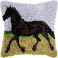 thumbnail image 1 of Latch Hook Pillow Kits Pillow Cover Black Horse Pattern Printed Canvas Knitted Hooking Pillowcase Cushion With Zipper Crafts Crochet Home Decor Gift 17x17 inch(c188), 1 of 6