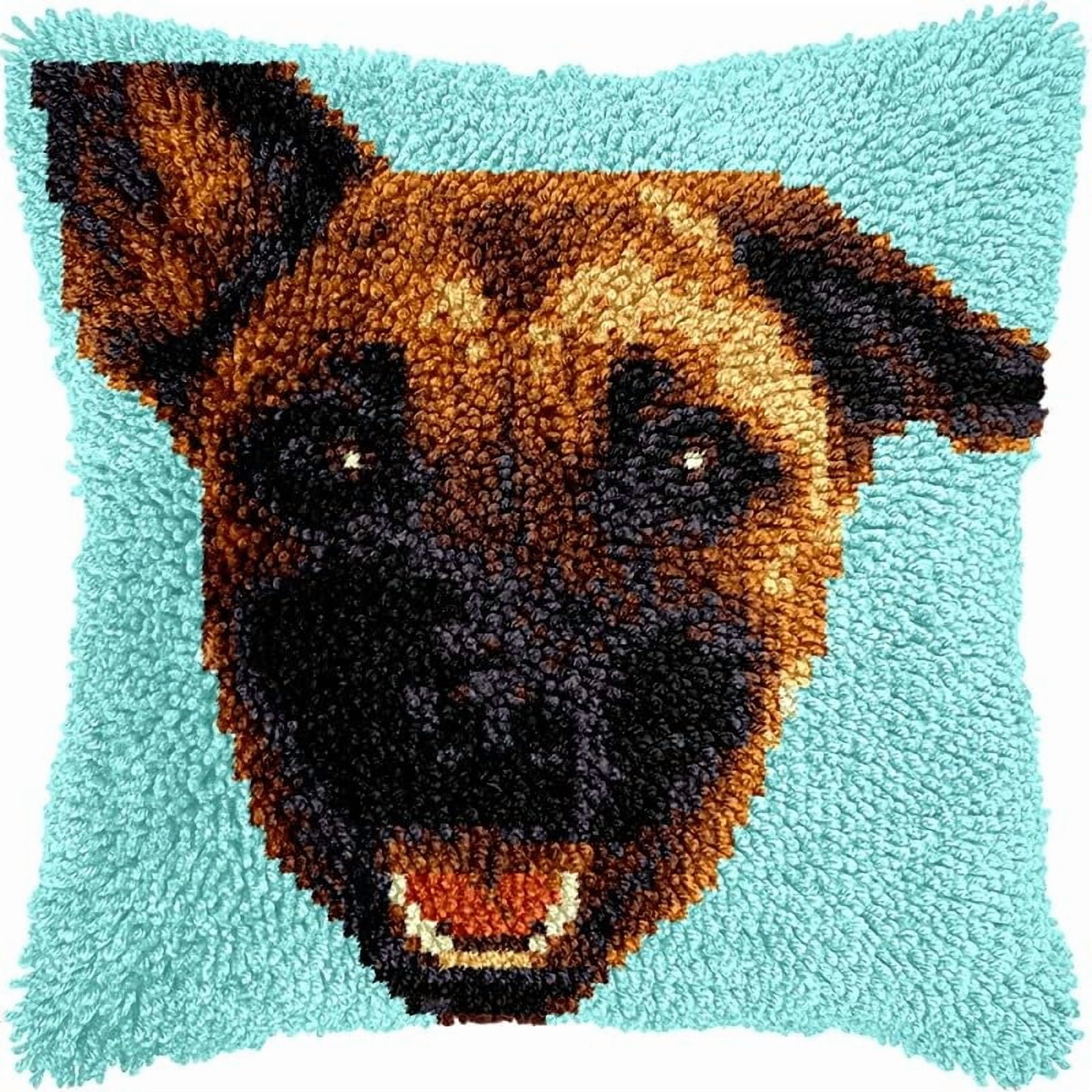 Latch Hook Pillow Kits Pillow Cover Bull Terrier Pattern Printed Canvas Crochet Cross Stich Hooking Pillowcase Cushion Crafts Embroidery Crochet Home Decor Kits 17x17 inch(35)