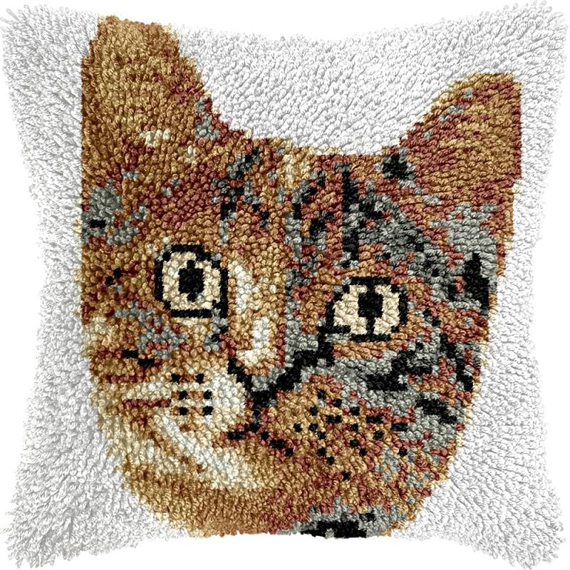 Latch Hook Pillow Kits Pillow Cover Cat Pattern Printed Canvas Crochet Cross Stich Hooking Pillowcase Cushion Crafts Embroidery Crochet Home Decor Kits 17x17 inch(67)