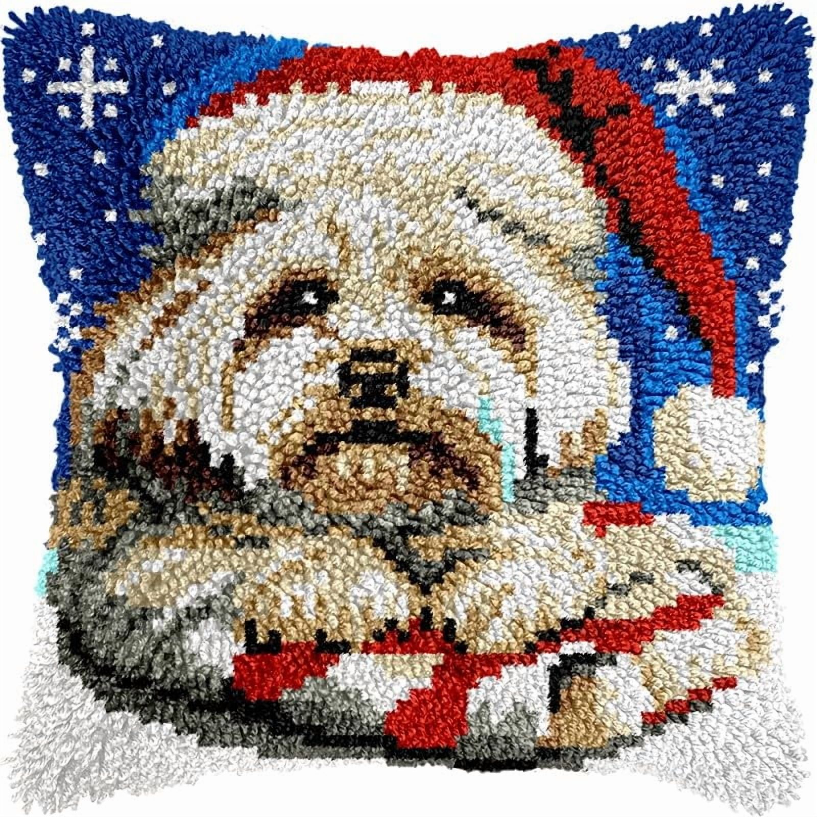 Latch Hook Pillow Kits Pillow Cover Christmas Shih Tzu Pattern Printed Canvas Crochet Cross Stich Hooking Pillowcase Cushion Crafts Embroidery Crochet Home Decor Kits 17x17 inch(26)