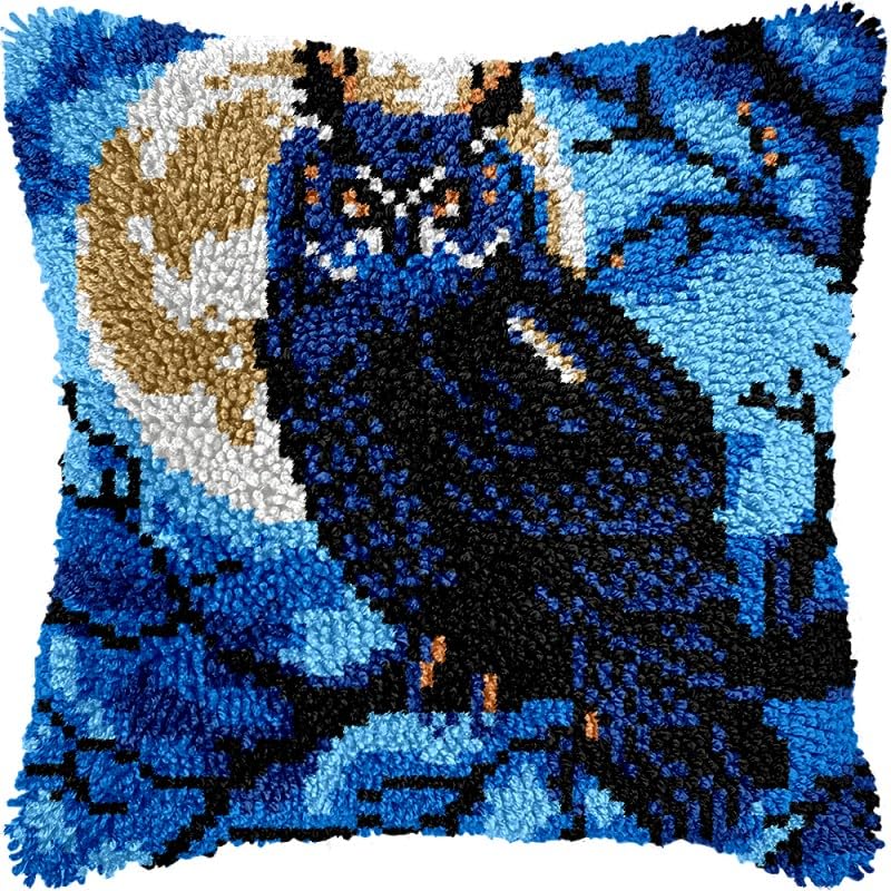 Latch Hook Pillow Kits Pillow Cover Crow Bird Pattern Printed Canvas Crochet Cross Stich Hooking Pillowcase Cushion Crafts Embroidery Crochet Home Decor Kits 17x17 inch(25)