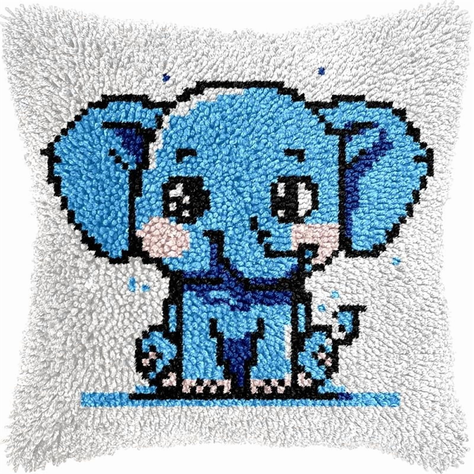 Latch Hook Pillow Kits Pillow Cover Elephant Pattern Printed Canvas Crochet Cross Stich Hooking Pillowcase Cushion Crafts Embroidery Crochet Home Decor Kits 17x17 inch(19)