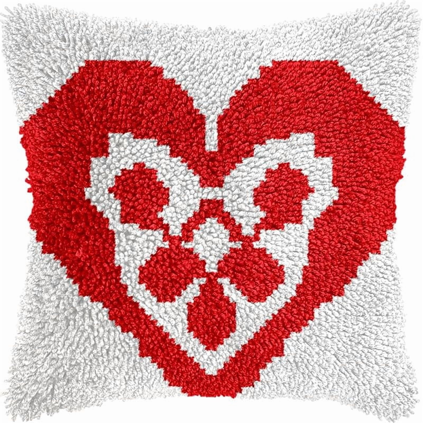 Latch Hook Pillow Kits Pillow Cover Heart Shape Pattern Printed Canvas Crochet Cross Stich Hooking Pillowcase Cushion Crafts Embroidery Crochet Home Decor Kits 17x17 inch(43)