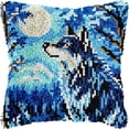 thumbnail image 1 of Latch Hook Pillow Kits Pillow Cover Howling Wolf Pattern Printed Canvas Knitted Hooking Pillowcase Cushion With Zipper Crafts Crochet Home Decor Gift 17x17 inch(c77), 1 of 6