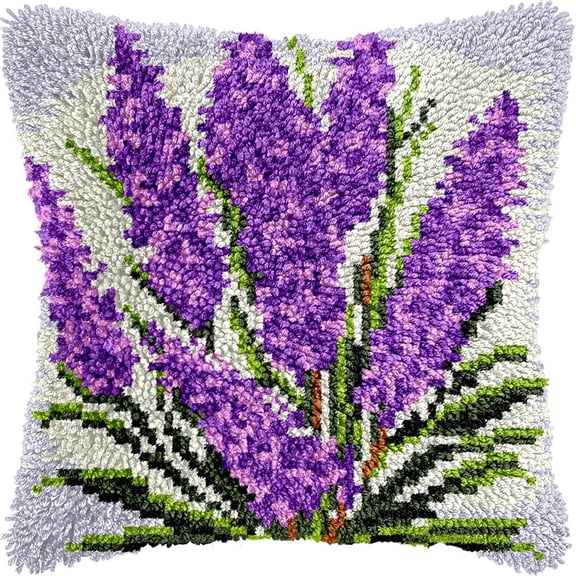 Latch Hook Pillow Kits Pillow Cover Hyacinth Pattern PrintedCanvas Knitted Hooking Pillowcase Cushion With Zipper Crafts Crochet Home Decor Gift 17x17 inch(c80)