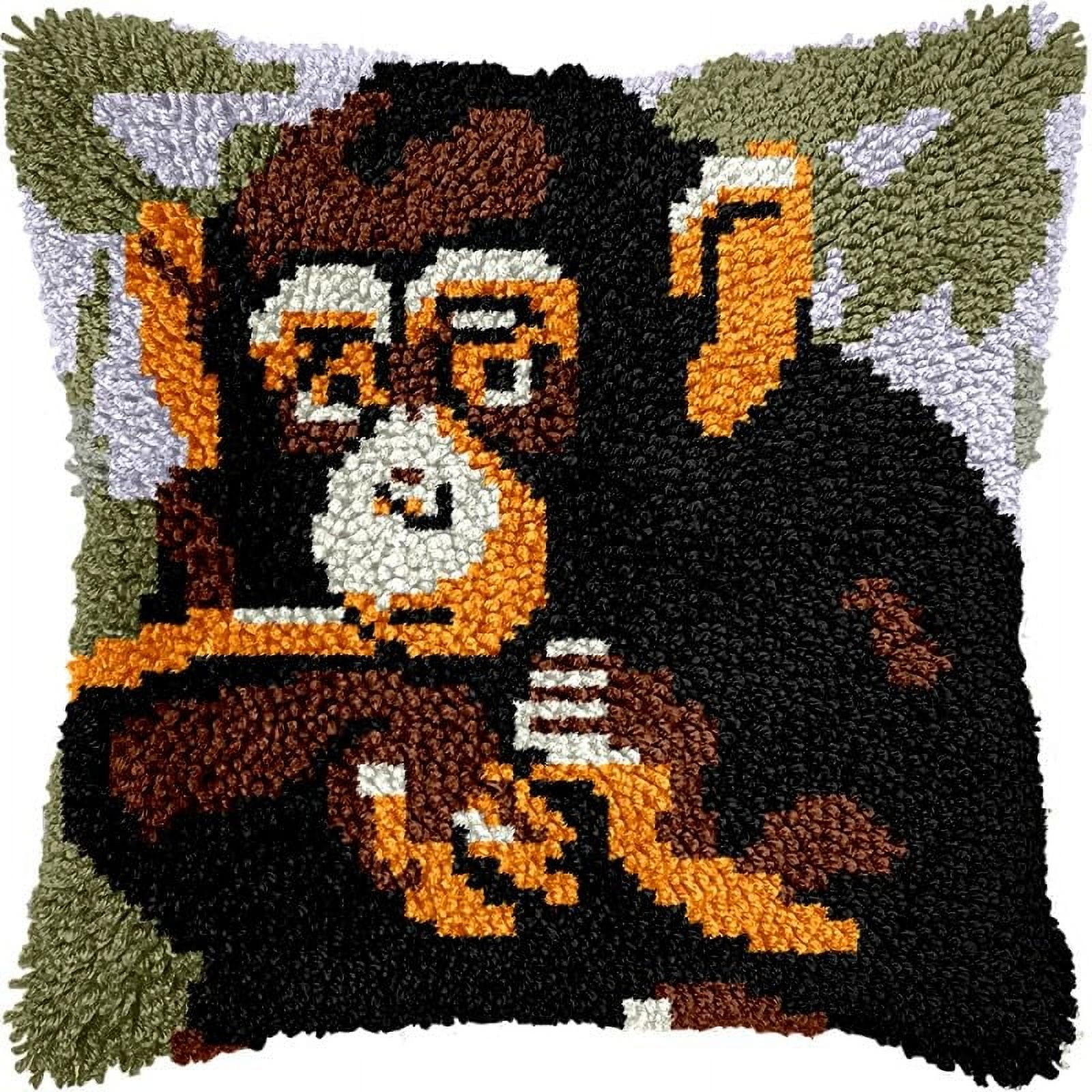 Latch Hook Pillow Kits Pillow Cover Monkey Pattern Printed Canvas Crochet Cross Stich Hooking Pillowcase Cushion Crafts Embroidery Crochet Home Decor Kits 17x17 inch(30)
