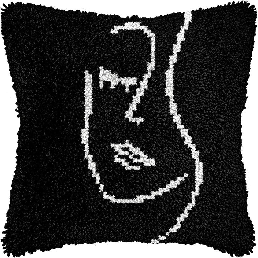 Latch Hook Pillow Kits Pillow Cover Pattern Beautiful Girl Sketching Printed Canvas Cross Stich Hooking Pillowcase Cushion Crafts Embroidery Crochet Home Decor Kits 17x17 inch(B198)