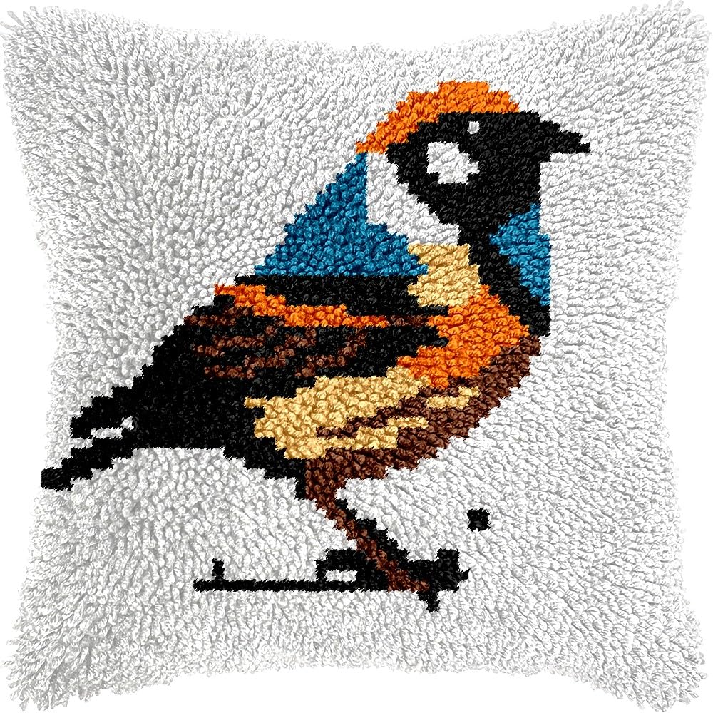 Latch Hook Pillow Kits Pillow Cover Pattern Bird Printed Canvas Cross Stich Hooking Pillowcase Cushion Crafts Embroidery Crochet Home Decor Kits 17x17 inch(B168)