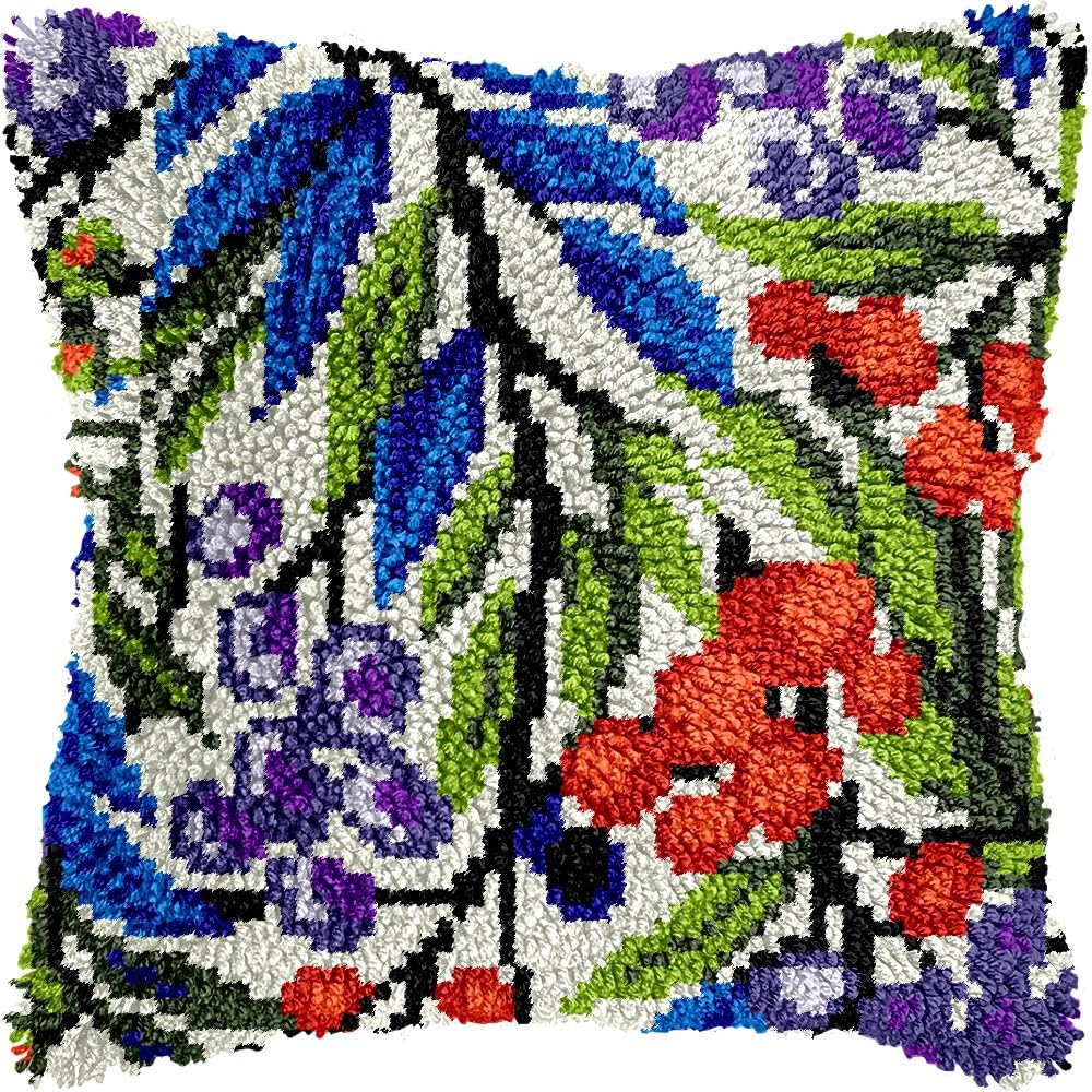 Latch Hook Pillow Kits Pillow Cover Pattern Color Leaves Printed Canvas Knitted Hooking Pillowcase Cushion Crafts Embroidery Crochet Home Decor Kits 17x17 inch(c68)