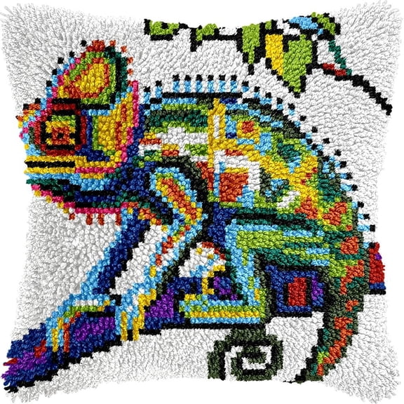 Latch Hook Pillow Kits Pillow Cover Pattern Colorful Lizards PrintedCanvas Knitted Hooking Pillowcase Cushion With Zipper Crafts Crochet Home Decor Kits 17x17 inch(x137)