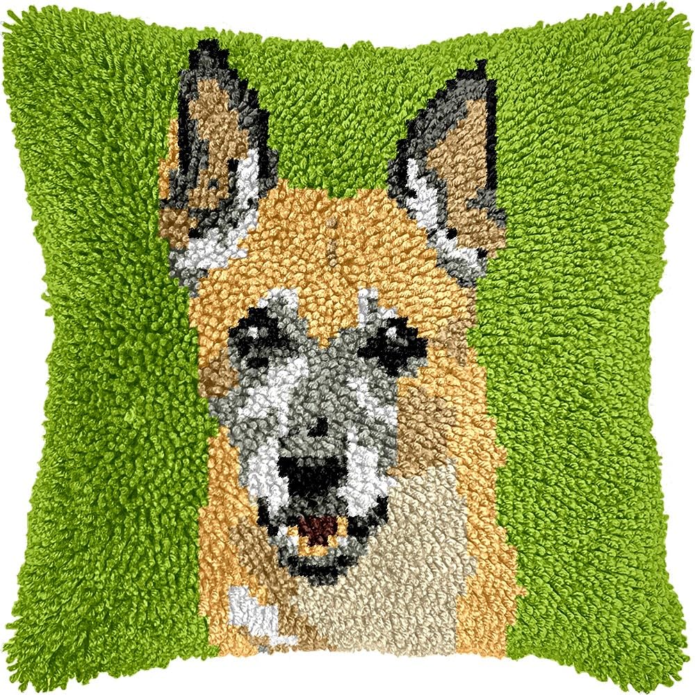 Latch Hook Pillow Kits Pillow Cover Pattern Doberman Printed Canvas Cross Stich Hooking Pillowcase Cushion Crafts Embroidery Crochet Home Decor Kits 17x17 inch(B211)