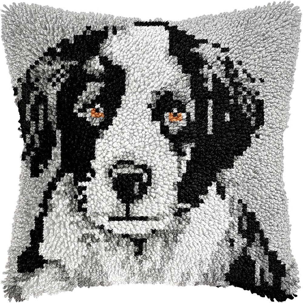 Latch Hook Pillow Kits Pillow Cover Pattern Dog Printed Canvas Knitted Hooking Pillowcase Cushion Crafts Embroidery Crochet Home Decor Kits 17x17 inch(c11)