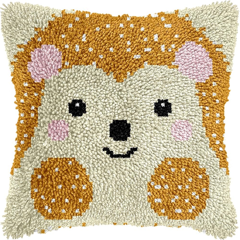 Latch Hook Pillow Kits Pillow Cover Pattern Hedgehog Printed Canvas Knitted Hooking Pillowcase Cushion Crafts Embroidery Crochet Home Decor Kits 17x17 inch(c80)
