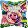 thumbnail image 1 of Latch Hook Pillow Kits Pillow Cover Pattern Pig Printed Canvas Cross Stich Hooking Pillowcase Cushion Crafts Embroidery Crochet Home Decor Kits 17x17 inch(B100), 1 of 6