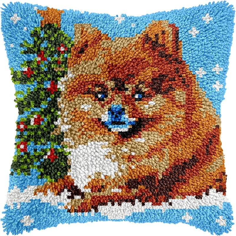 Latch Hook Pillow Kits Pillow Cover Pattern Printed Canvas Crochet Cross Stich Hooking Pillowcase Cushion Crafts Embroidery Latch Hooking Crochet Kits Set 17x17 inch(40)