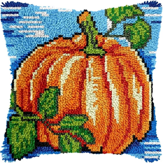 Latch Hook Pillow Kits Pillow Cover Pattern Pumpkin Printed Canvas Knitted Hooking Pillowcase Cushion With Zipper Crafts Crochet Home Decor Kits 17x17 inch(x34)