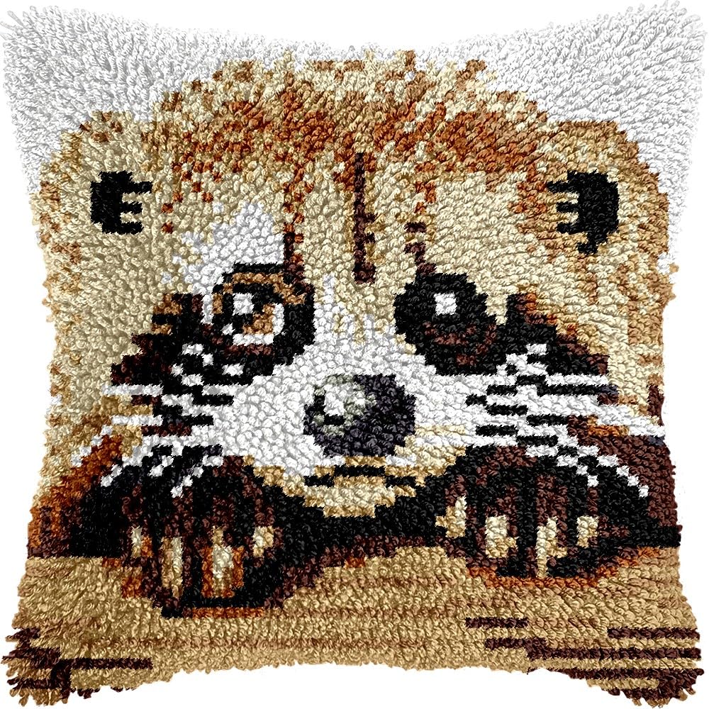 Latch Hook Pillow Kits Pillow Cover Pattern Sloth Printed Canvas Cross Stich Hooking Pillowcase Cushion Crafts Embroidery Crochet Home Decor Kits 17x17 inch(B184)