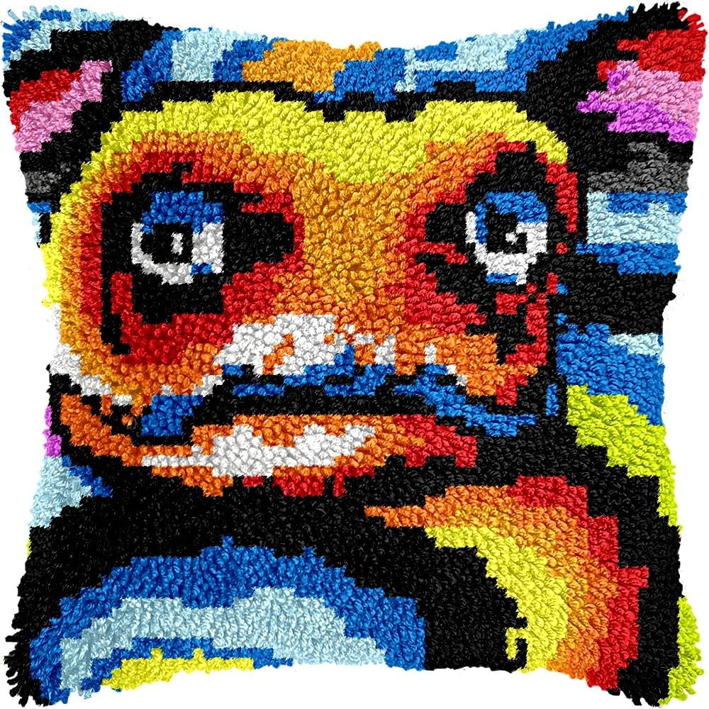 Latch Hook Pillow Kits Pillow Cover Pattern Snake Printed Canvas Knitted Hooking Pillowcase Cushion Crafts Embroidery Crochet Home Decor Kits 17x17 inch(c97)