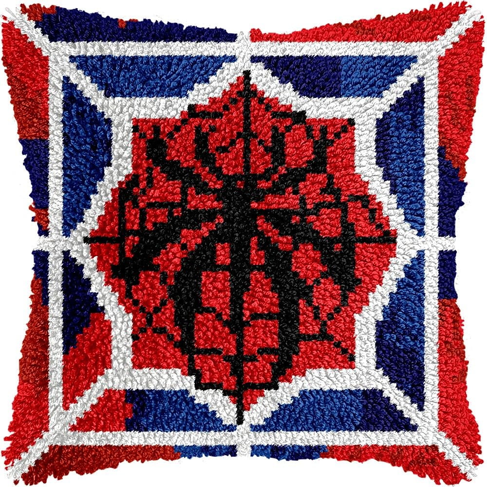 Latch Hook Pillow Kits Pillow Cover Pattern Spider Printed Canvas Knitted Hooking Pillowcase Cushion Crafts Embroidery Crochet Home Decor Kits 17x17 inch(c152)