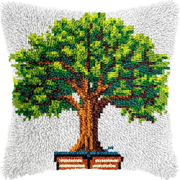 Latch Hook Pillow Kits Pillow Cover Pattern Tree Pot PrintedCanvas Knitted Hooking Pillowcase Cushion With Zipper Crafts Crochet Home Decor Kits 17x17 inch(x37)