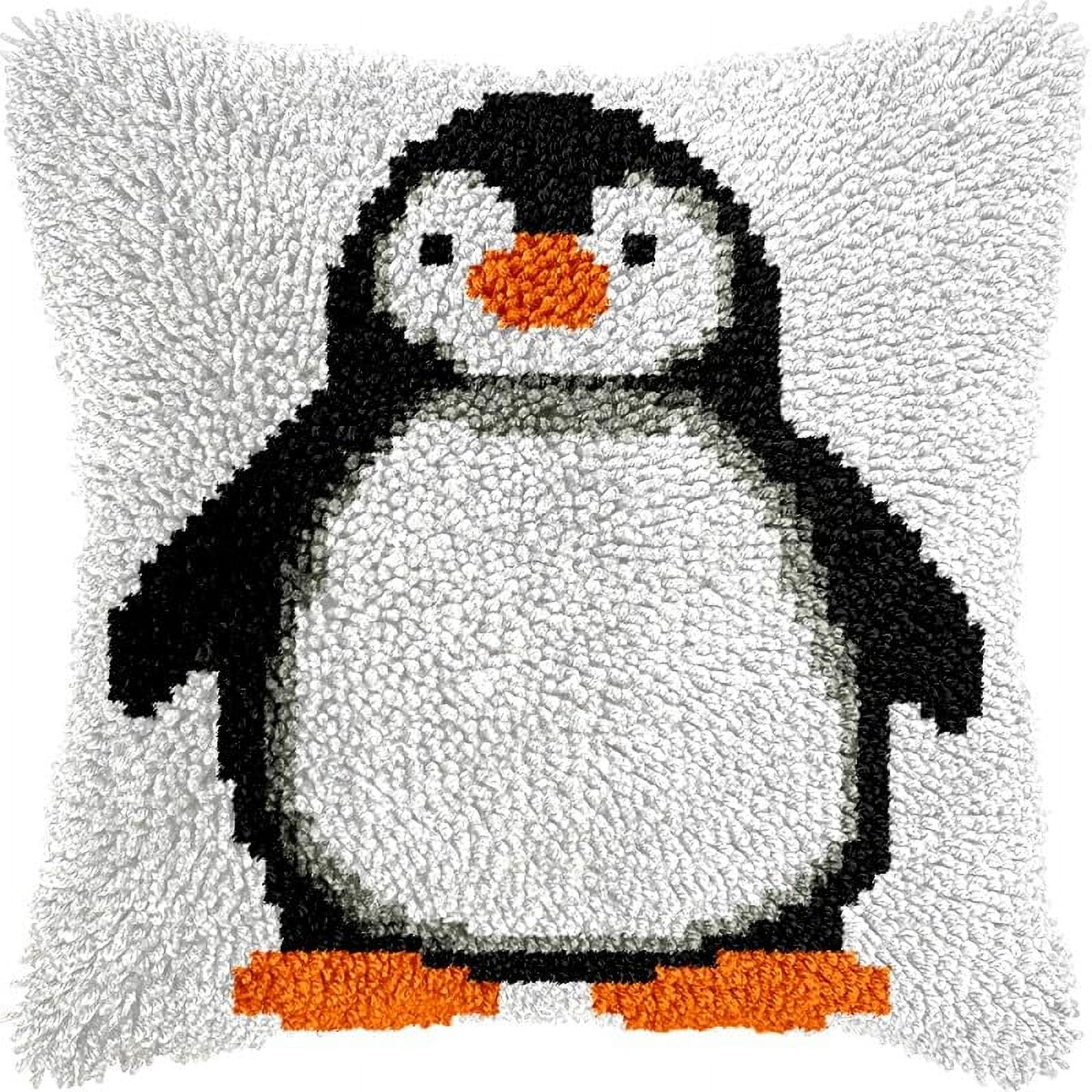 Latch Hook Pillow Kits Pillow Cover Penguin Pattern Printed Canvas Crochet Cross Stich Hooking Pillowcase Cushion Crafts Embroidery Crochet Home Decor Kits 17x17 inch(54)