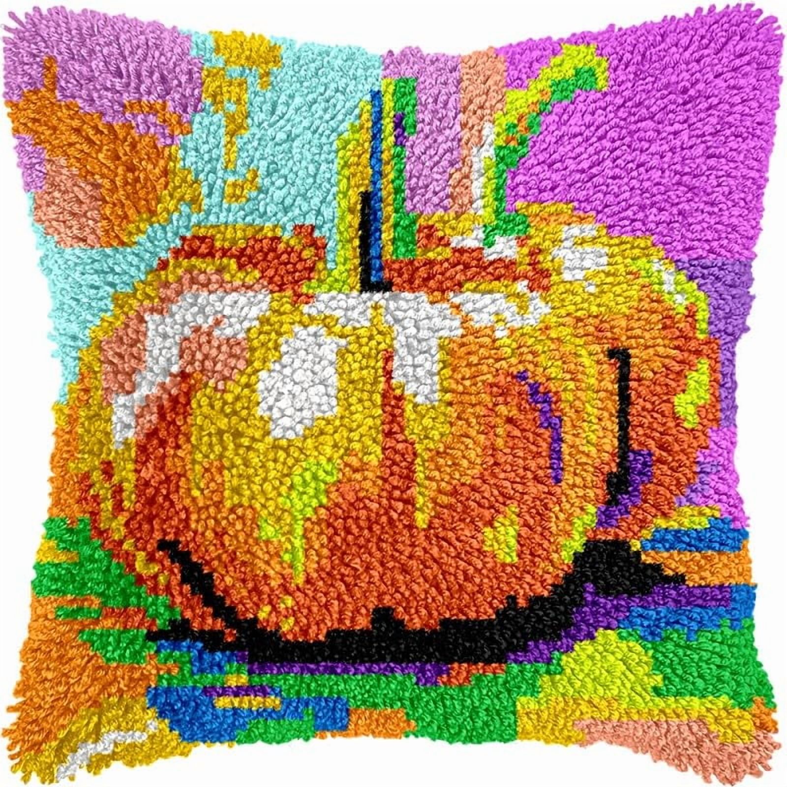 Latch Hook Pillow Kits Pillow Cover Pumpkin Pattern Printed Canvas Crochet Cross Stich Hooking Pillowcase Cushion Crafts Embroidery Crochet Home Decor Kits 17x17 inch(16)