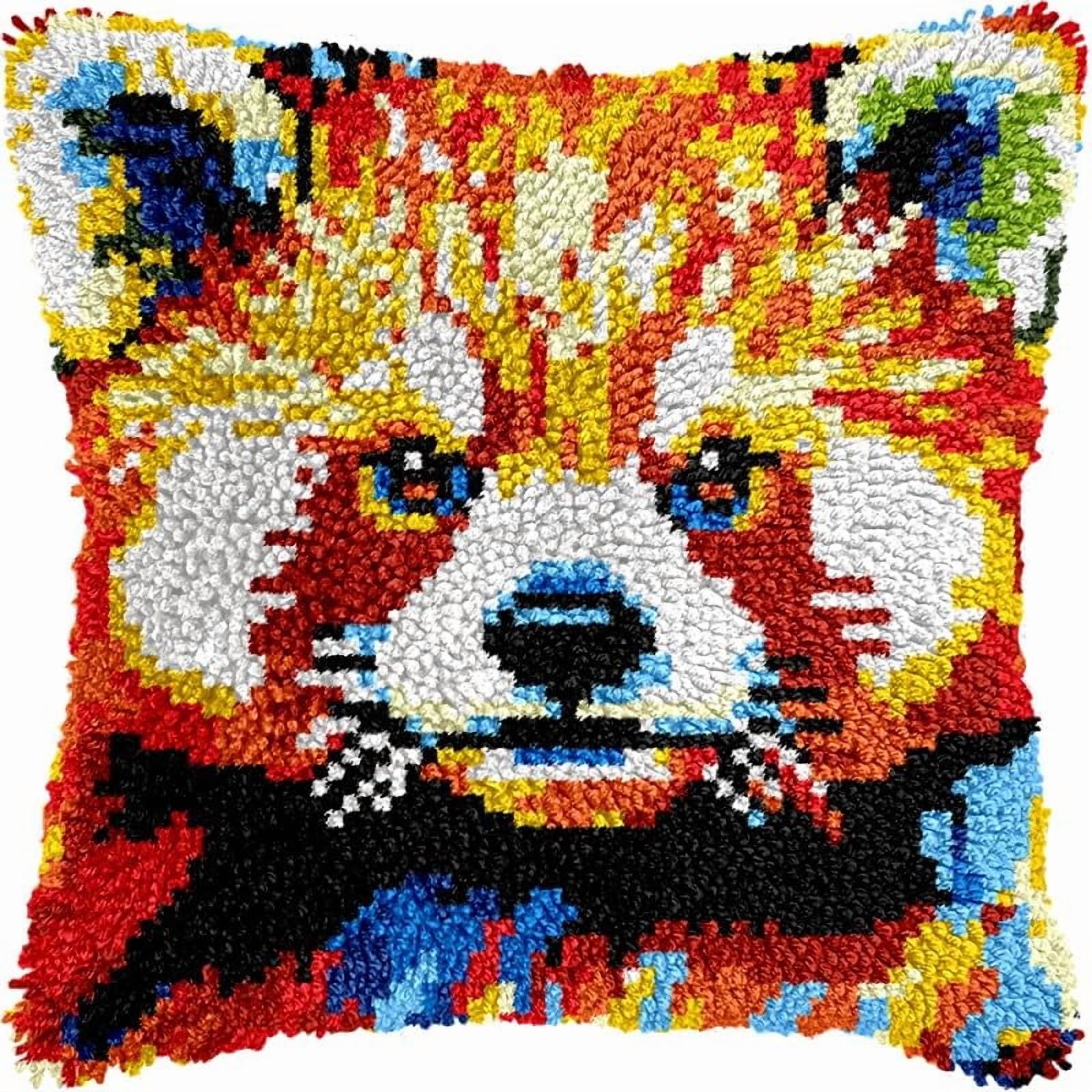 Latch Hook Pillow Kits Pillow Cover Raccoon Pattern Printed Canvas Crochet Cross Stich Hooking Pillowcase Cushion Crafts Embroidery Crochet Home Decor Kits 17x17 inch(45)