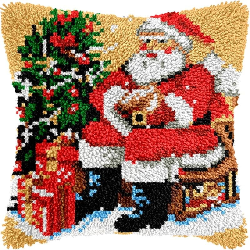 Latch Hook Pillow Kits Pillow Cover Santa Claus Pattern Printed Canvas Crochet Cross Stich Hooking Pillowcase Cushion Crafts Embroidery Crochet Home Decor Kits 17x17 inch(14)