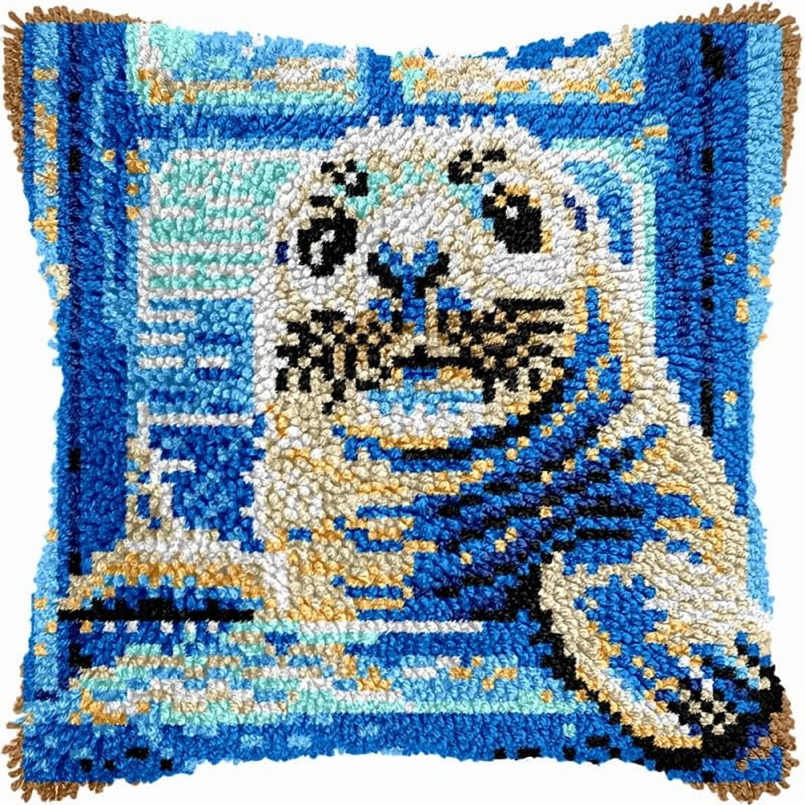 Latch Hook Pillow Kits Pillow Cover Sea Otter Pattern Printed Canvas Crochet Cross Stich Hooking Pillowcase Cushion Crafts Embroidery Crochet Home Decor Kits 17x17 inch(33)
