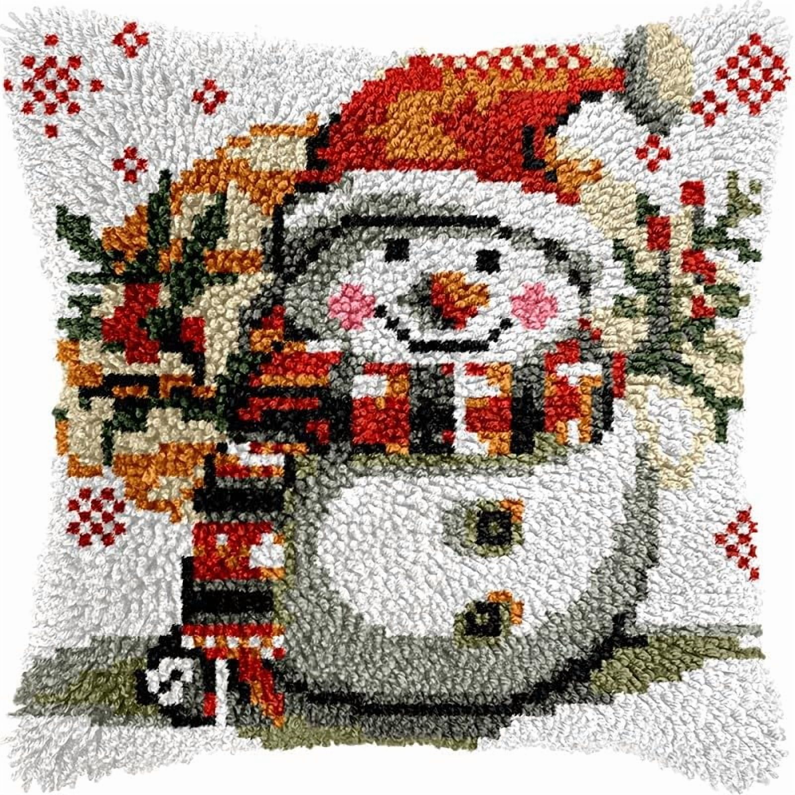 Latch Hook Pillow Kits Pillow Cover Snowman Pattern Printed Canvas Crochet Cross Stich Hooking Pillowcase Cushion Crafts Embroidery Crochet Home Decor Kits 17x17 inch(61)