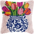 thumbnail image 1 of Latch Hook Pillow Kits Pillow Cover Tulips in Vase Bottle Pattern Printed Canvas Latch Hooking Pillowcase Cushion With Zipper Crafts Crochet Home Decor Gift 17x17 inch(g67), 1 of 1