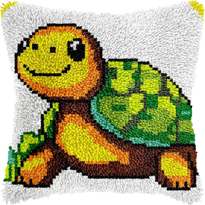 Latch Hook Pillow Kits Pillow Cover Turtle Pattern Printed Canvas Crochet Cross Stich Hooking Pillowcase Cushion Crafts Embroidery Crochet Home Decor Kits 17x17 inch(39)