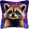 thumbnail image 1 of Latch Hook Pillow Kits Raccoon DIY Pillowcase Crochet Hook Cushion Making Kits with Preprinted Pattern Canvas Instruction Yarns Pillow Cover Easy Starter Kits 43x43cm（J230), 1 of 6
