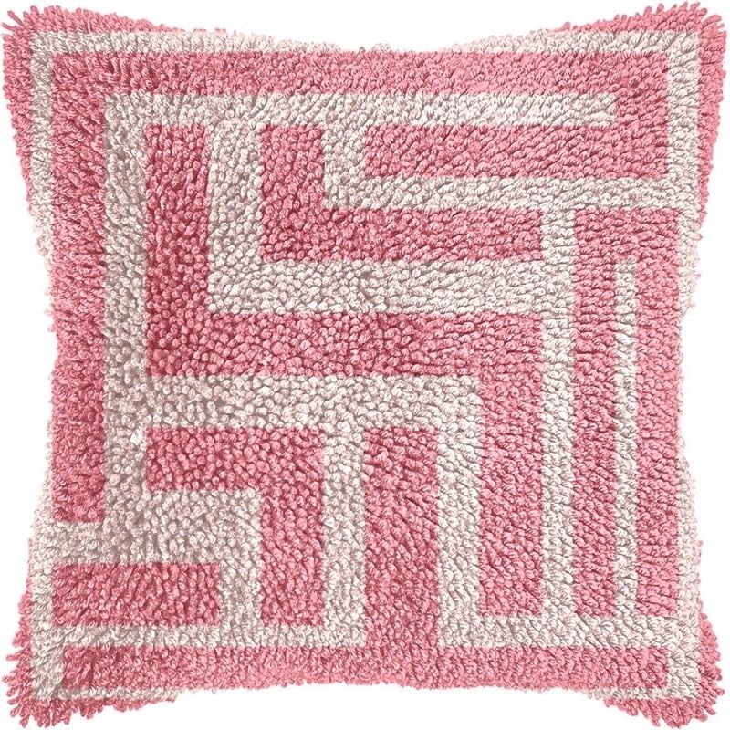 Latch Hook Pillow Kits Red Route Pattern DIY Pillowcase Crochet Hook Cushion Making Kits with Preprinted Pattern Canvas Instruction Yarns Pillow Cover Easy Starter Kits 43x43cm（J168)