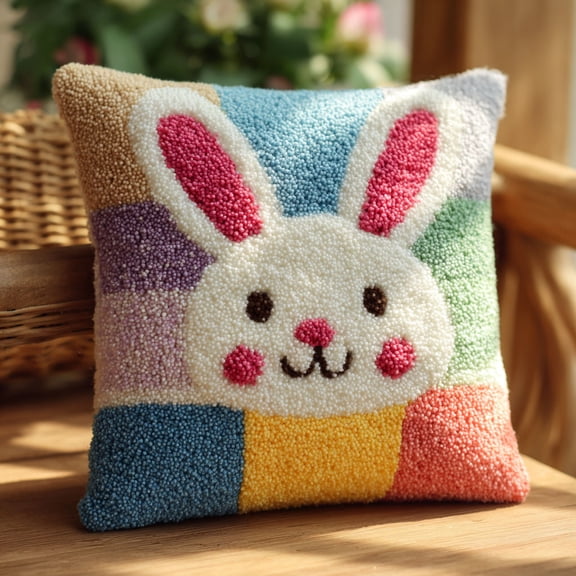 Latch Hook Pillow Kits animal rabbit Embroidery Latch Hooking Crochet Kits 17x17inch