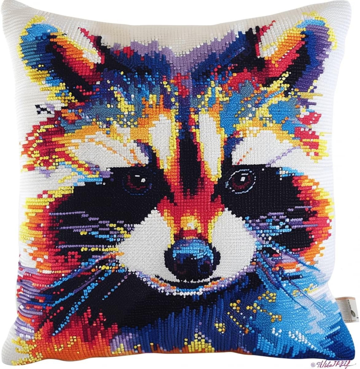 Latch Hook Pillowcase Embroidery Kit,Colorful Red Panda, 17X17 Inch Pre-Printed Latch Hook Rug Cushion Cover Kits For Adults And Beginners Cross-Stitch Embroidery Cushion Kit For Home Sofa D