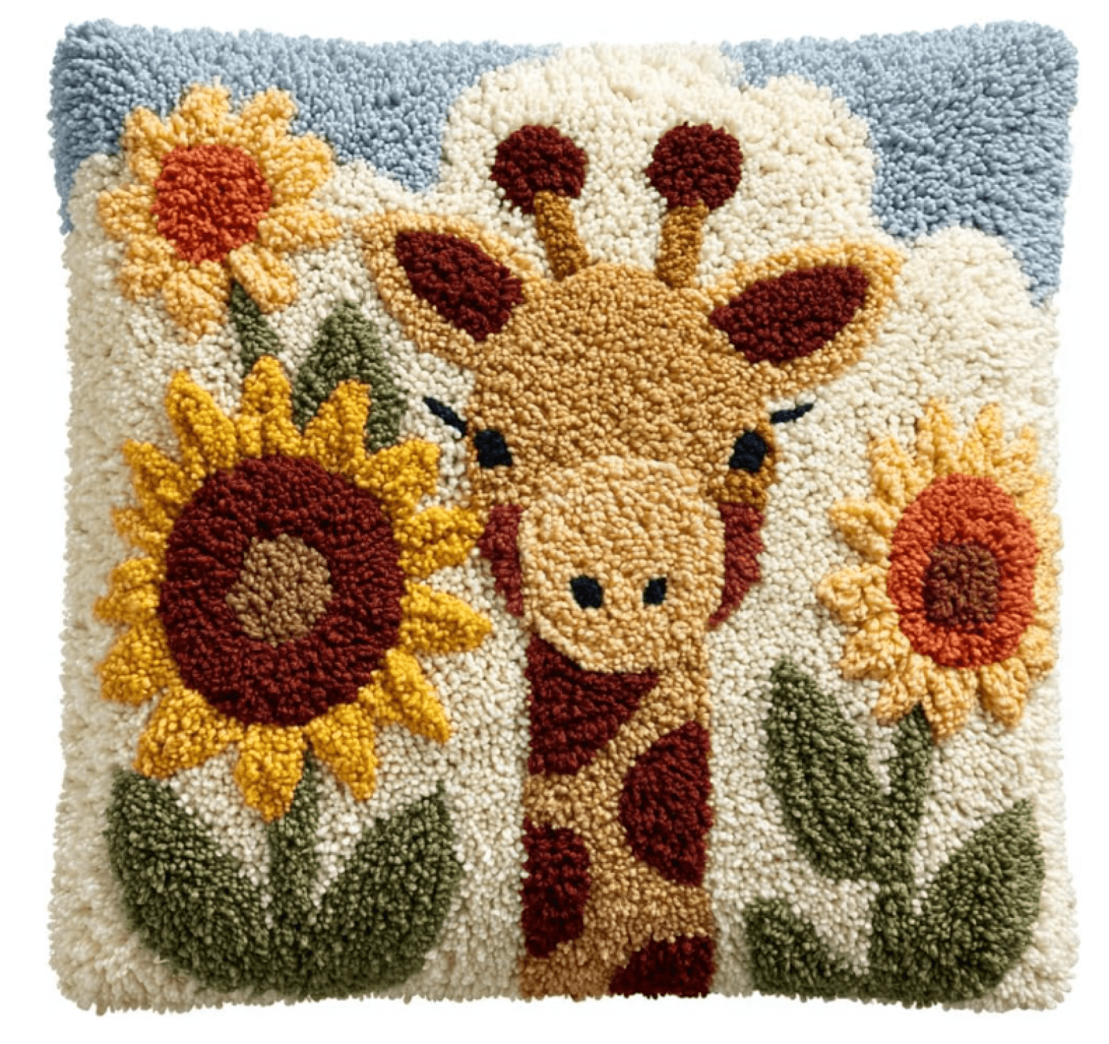 Latch Hook Pillowcase Embroidery Kit,Giraffe And Flowers, 17X17 Inch Pre-Printed Latch Hook Rug Cushion Cover Kits For Adults And Beginners Cross-Stitch Embroidery Cushion Kit For Home Sofa