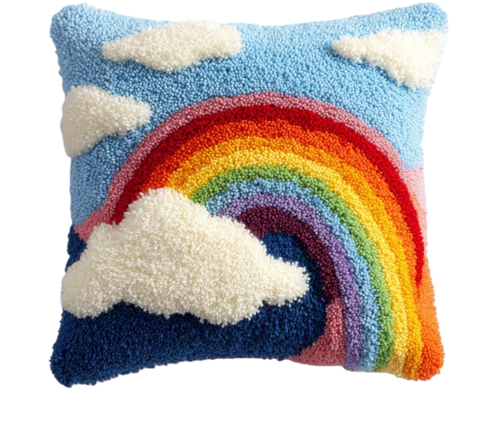 Latch Hook Pillowcase Embroidery Kit,Rainbow And White Cloud Latch Hook Cushion Cover For Adults And Beginners, 17X17 Inch Embroidery Kits 43X43Cm,Diy Needlework Pillow Cover Cushion Rug Mak