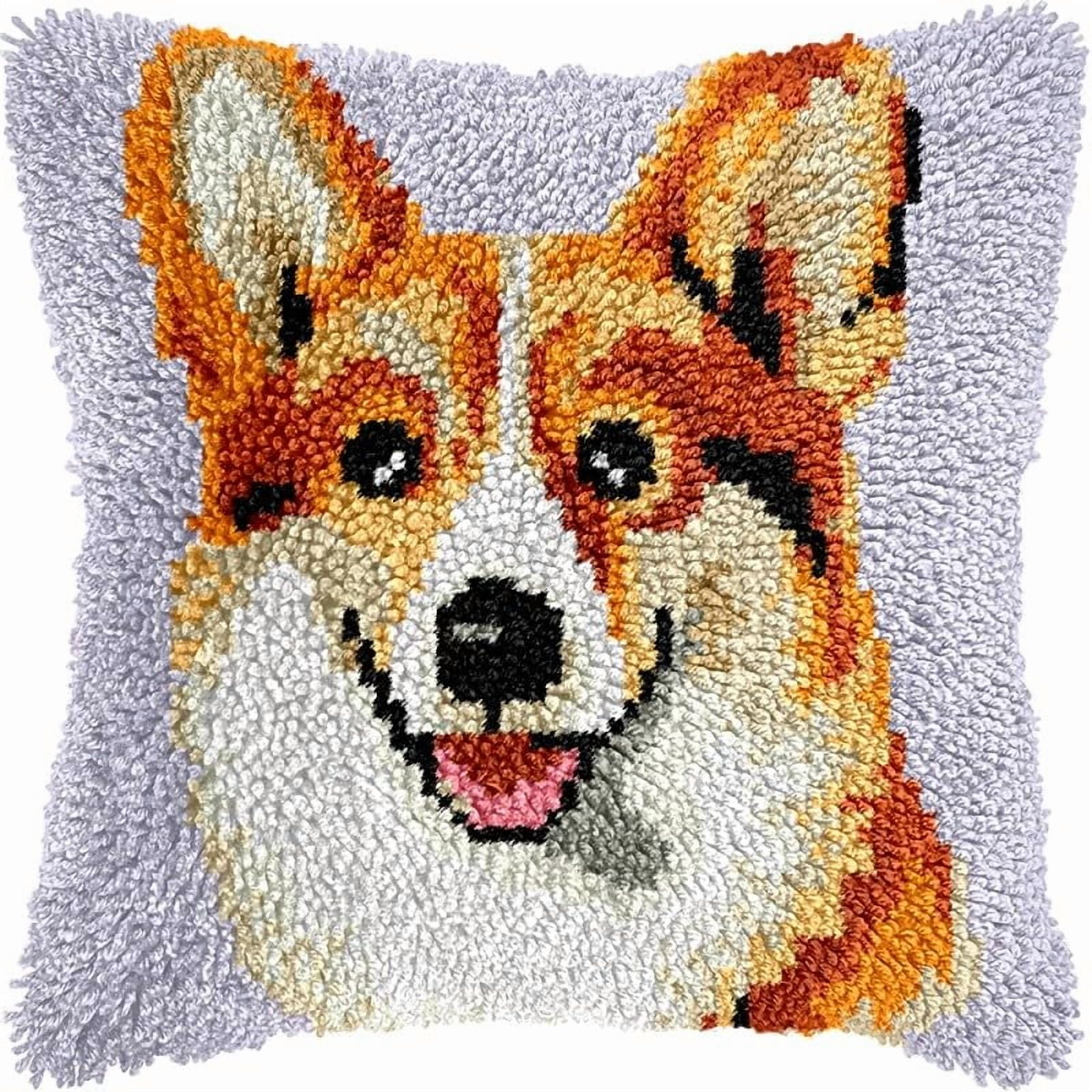 Corgi Dog Latch Hook Pillow Kits Pillow Cover with Pattern Printed Canvas Crochet Cross Hooking Pillowcase Cushion Crafts Embroidery Latch Hooking Crochet Kits 17x17 inch(155)